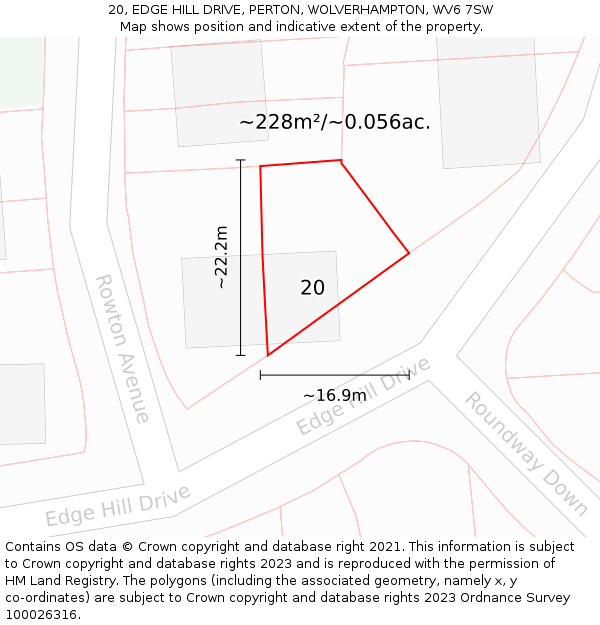 20, EDGE HILL DRIVE, PERTON, WOLVERHAMPTON, WV6 7SW: Plot and title map