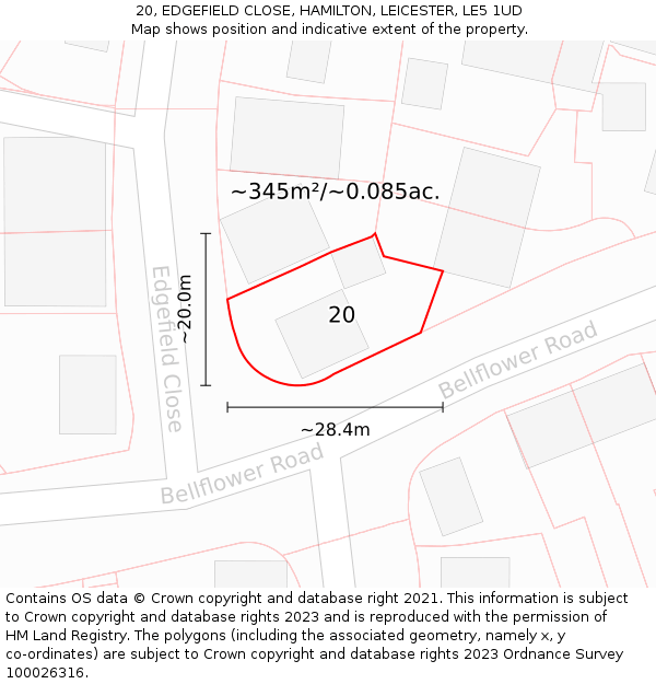 20, EDGEFIELD CLOSE, HAMILTON, LEICESTER, LE5 1UD: Plot and title map