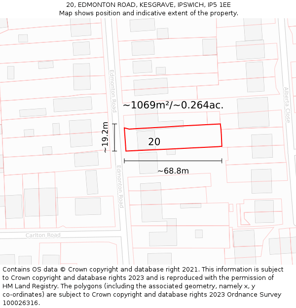 20, EDMONTON ROAD, KESGRAVE, IPSWICH, IP5 1EE: Plot and title map