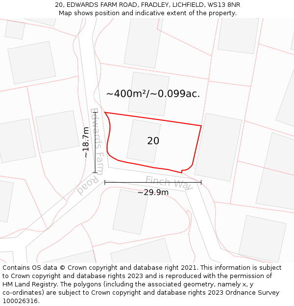 20, EDWARDS FARM ROAD, FRADLEY, LICHFIELD, WS13 8NR: Plot and title map