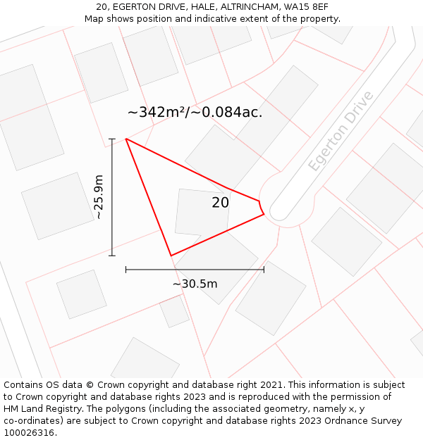 20, EGERTON DRIVE, HALE, ALTRINCHAM, WA15 8EF: Plot and title map