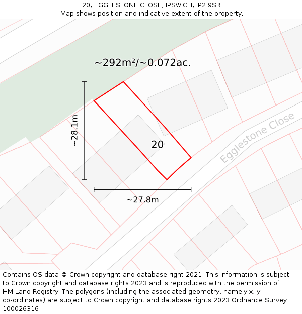 20, EGGLESTONE CLOSE, IPSWICH, IP2 9SR: Plot and title map