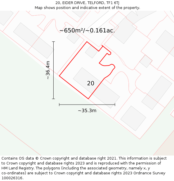 20, EIDER DRIVE, TELFORD, TF1 6TJ: Plot and title map