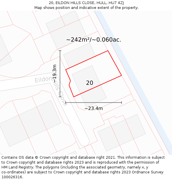 20, EILDON HILLS CLOSE, HULL, HU7 4ZJ: Plot and title map