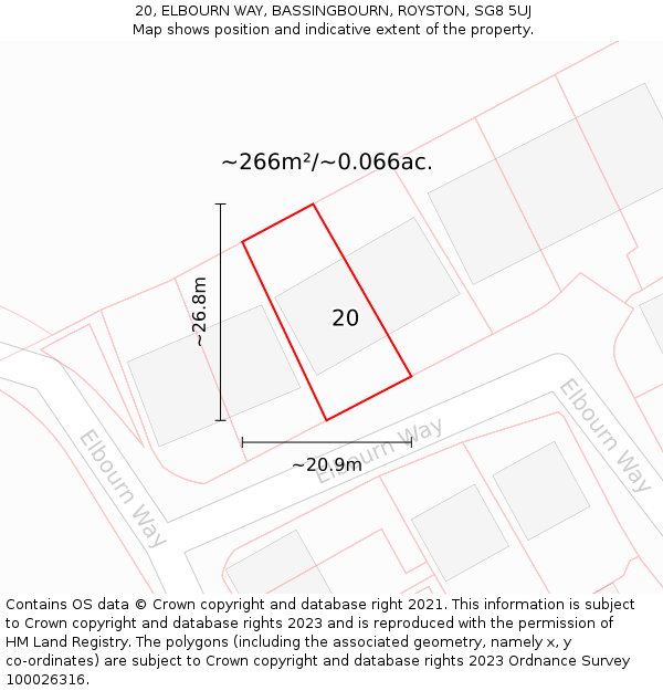20, ELBOURN WAY, BASSINGBOURN, ROYSTON, SG8 5UJ: Plot and title map