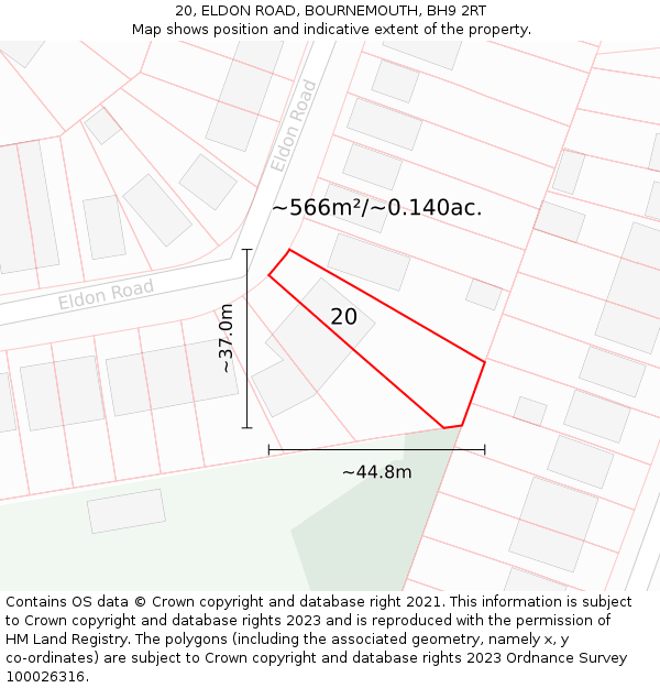 20, ELDON ROAD, BOURNEMOUTH, BH9 2RT: Plot and title map