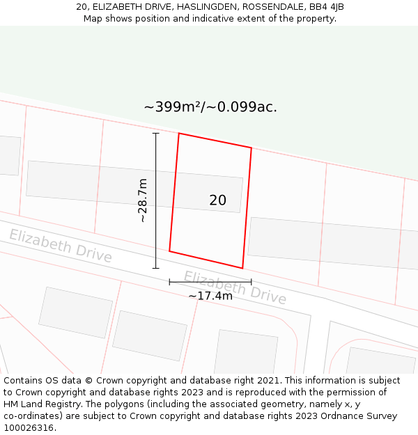 20, ELIZABETH DRIVE, HASLINGDEN, ROSSENDALE, BB4 4JB: Plot and title map