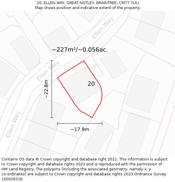 20, ELLEN WAY, GREAT NOTLEY, BRAINTREE, CM77 7UU: Plot and title map
