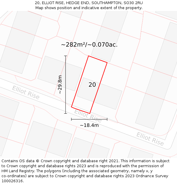 20, ELLIOT RISE, HEDGE END, SOUTHAMPTON, SO30 2RU: Plot and title map