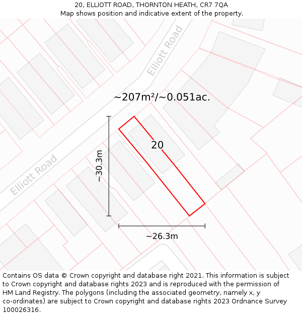 20, ELLIOTT ROAD, THORNTON HEATH, CR7 7QA: Plot and title map
