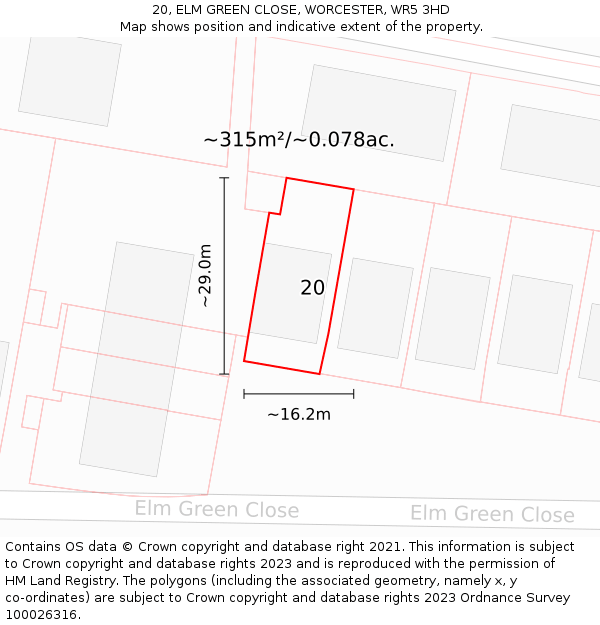 20, ELM GREEN CLOSE, WORCESTER, WR5 3HD: Plot and title map