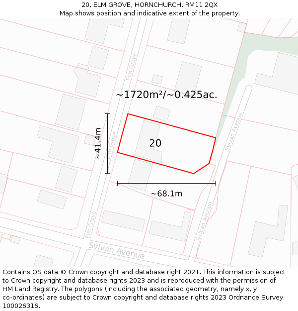20, ELM GROVE, HORNCHURCH, RM11 2QX: Plot and title map