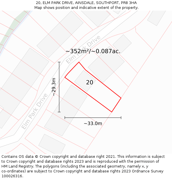 20, ELM PARK DRIVE, AINSDALE, SOUTHPORT, PR8 3HA: Plot and title map