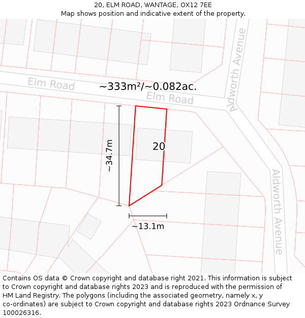 20, ELM ROAD, WANTAGE, OX12 7EE: Plot and title map