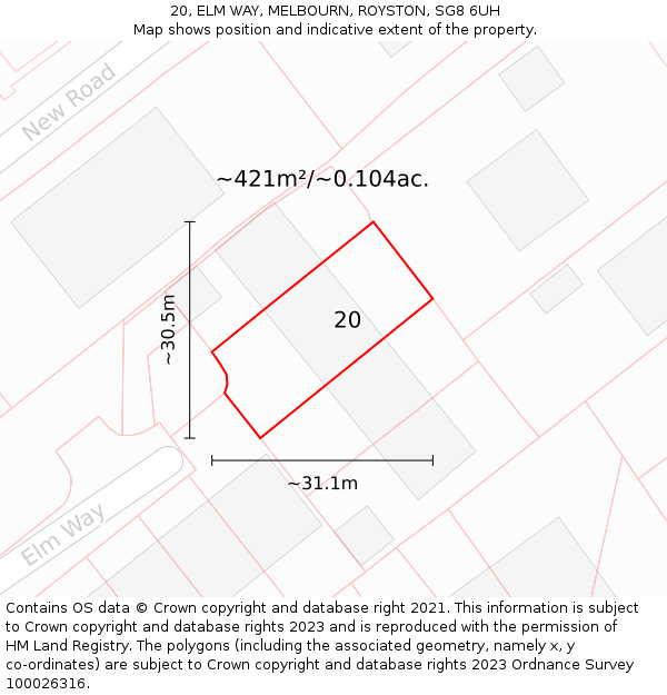 20, ELM WAY, MELBOURN, ROYSTON, SG8 6UH: Plot and title map
