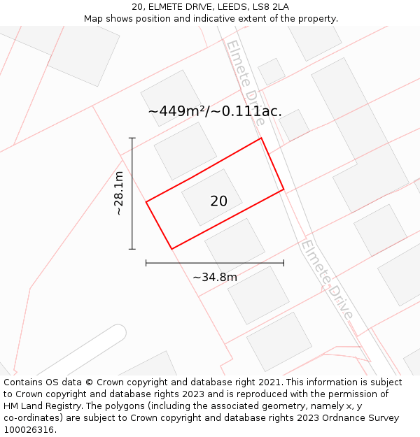 20, ELMETE DRIVE, LEEDS, LS8 2LA: Plot and title map
