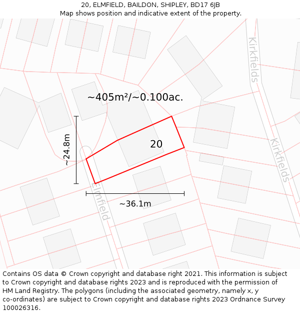 20, ELMFIELD, BAILDON, SHIPLEY, BD17 6JB: Plot and title map