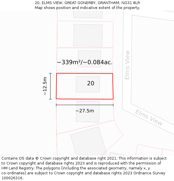 20, ELMS VIEW, GREAT GONERBY, GRANTHAM, NG31 8LR: Plot and title map