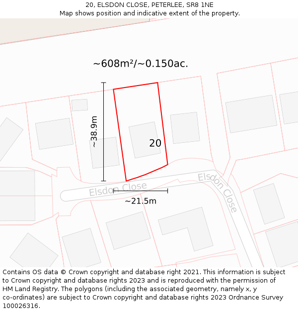 20, ELSDON CLOSE, PETERLEE, SR8 1NE: Plot and title map