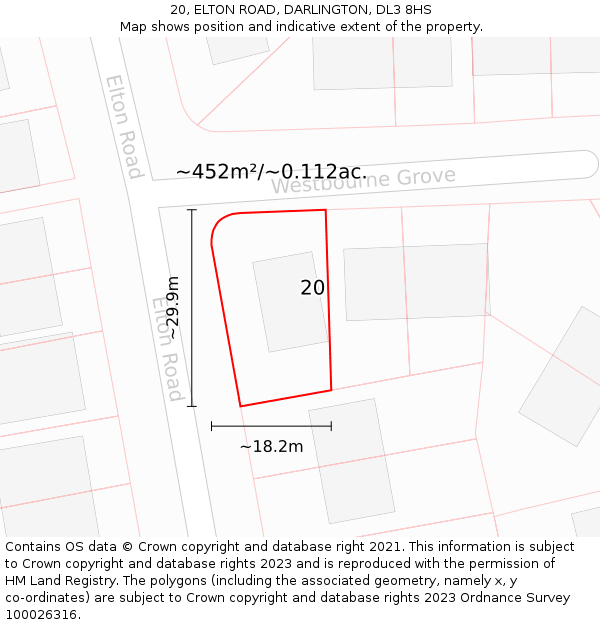 20, ELTON ROAD, DARLINGTON, DL3 8HS: Plot and title map
