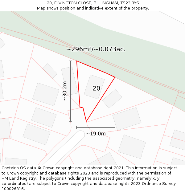 20, ELVINGTON CLOSE, BILLINGHAM, TS23 3YS: Plot and title map