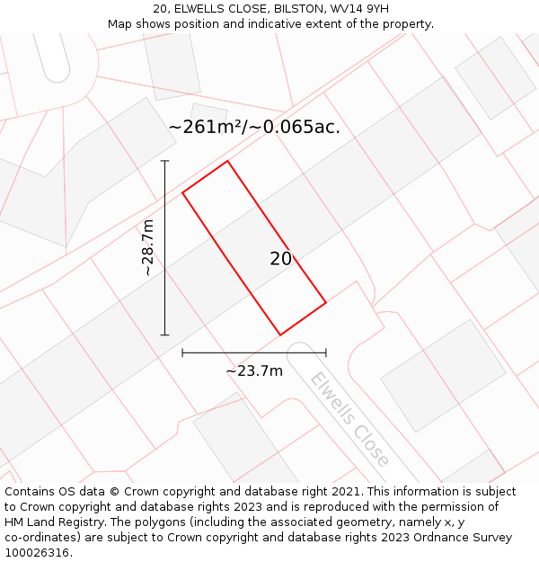 20, ELWELLS CLOSE, BILSTON, WV14 9YH: Plot and title map