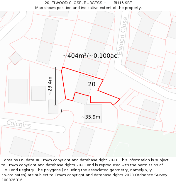 20, ELWOOD CLOSE, BURGESS HILL, RH15 9RE: Plot and title map