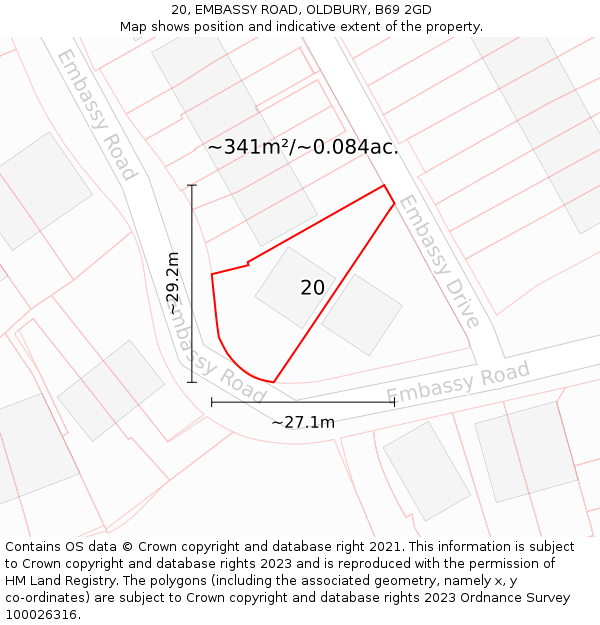 20, EMBASSY ROAD, OLDBURY, B69 2GD: Plot and title map