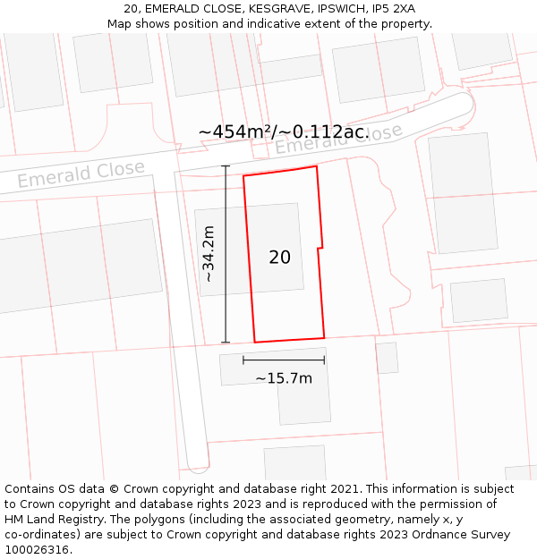 20, EMERALD CLOSE, KESGRAVE, IPSWICH, IP5 2XA: Plot and title map