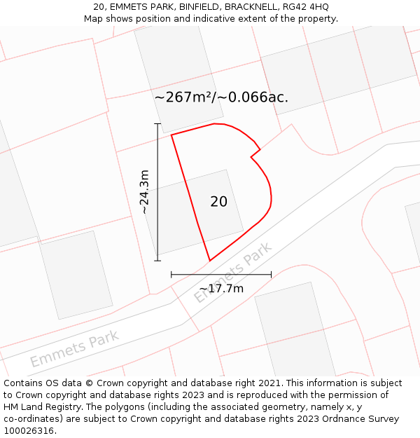 20, EMMETS PARK, BINFIELD, BRACKNELL, RG42 4HQ: Plot and title map