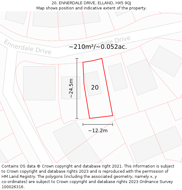 20, ENNERDALE DRIVE, ELLAND, HX5 9QJ: Plot and title map