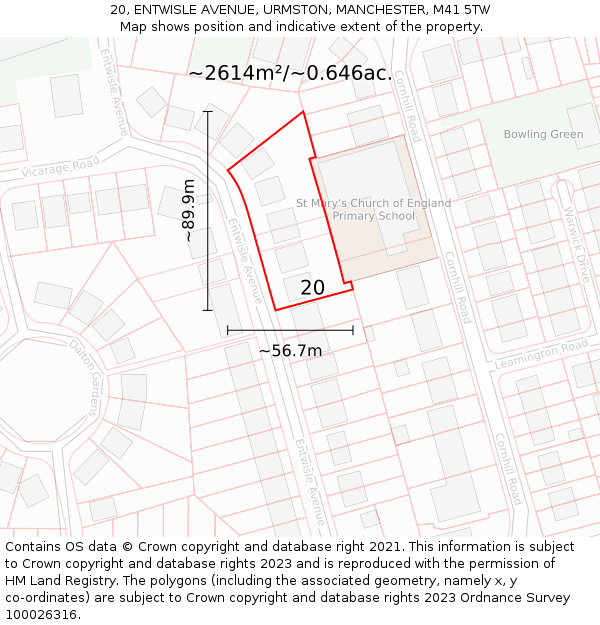 20, ENTWISLE AVENUE, URMSTON, MANCHESTER, M41 5TW: Plot and title map