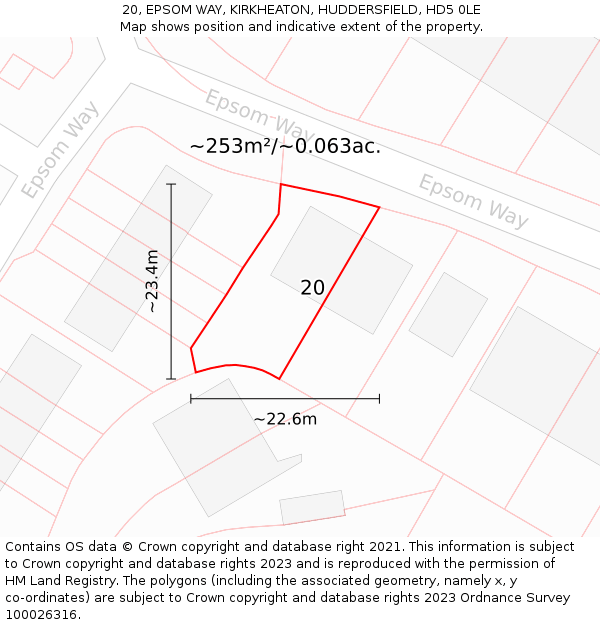 20, EPSOM WAY, KIRKHEATON, HUDDERSFIELD, HD5 0LE: Plot and title map