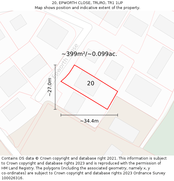 20, EPWORTH CLOSE, TRURO, TR1 1UP: Plot and title map