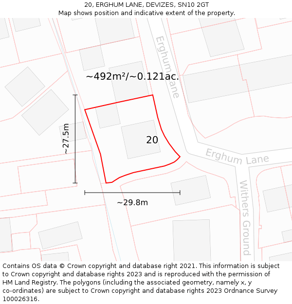 20, ERGHUM LANE, DEVIZES, SN10 2GT: Plot and title map