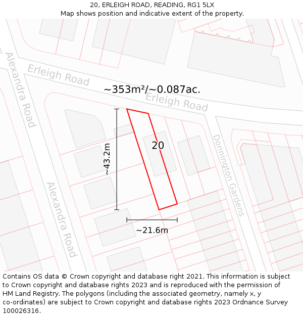 20, ERLEIGH ROAD, READING, RG1 5LX: Plot and title map