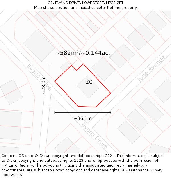 20, EVANS DRIVE, LOWESTOFT, NR32 2RT: Plot and title map
