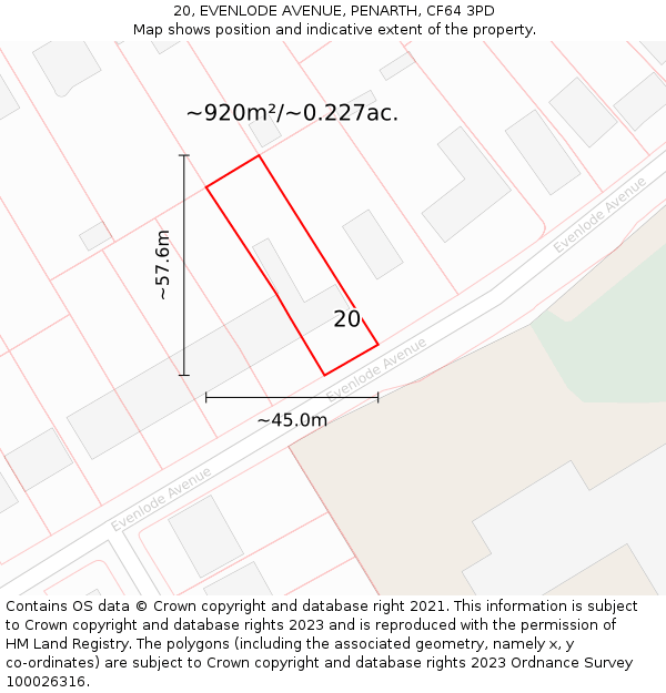 20, EVENLODE AVENUE, PENARTH, CF64 3PD: Plot and title map
