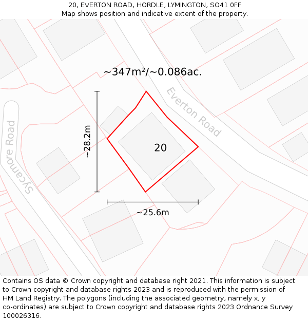 20, EVERTON ROAD, HORDLE, LYMINGTON, SO41 0FF: Plot and title map