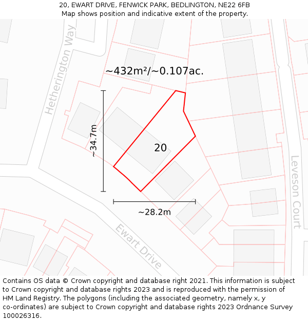 20, EWART DRIVE, FENWICK PARK, BEDLINGTON, NE22 6FB: Plot and title map
