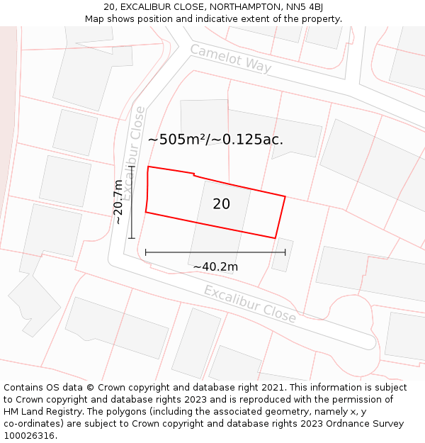 20, EXCALIBUR CLOSE, NORTHAMPTON, NN5 4BJ: Plot and title map
