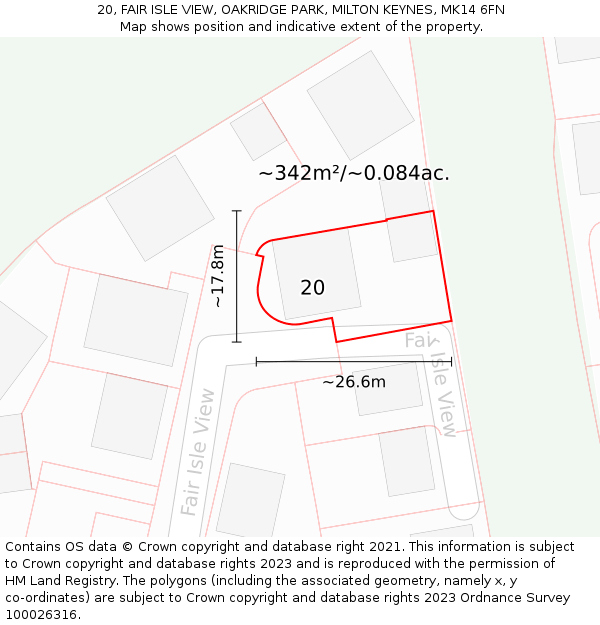 20, FAIR ISLE VIEW, OAKRIDGE PARK, MILTON KEYNES, MK14 6FN: Plot and title map