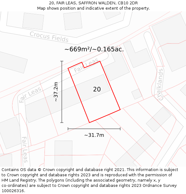 20, FAIR LEAS, SAFFRON WALDEN, CB10 2DR: Plot and title map