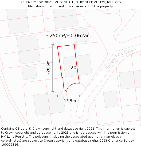 20, FAIREY FOX DRIVE, MILDENHALL, BURY ST EDMUNDS, IP28 7SD: Plot and title map