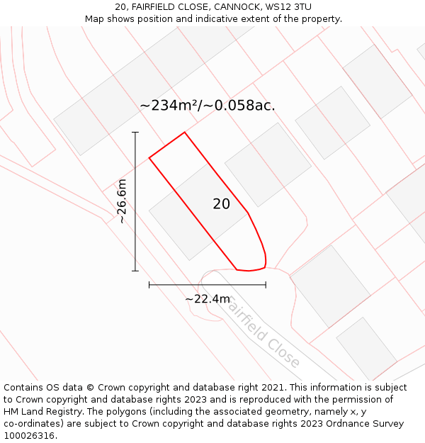 20, FAIRFIELD CLOSE, CANNOCK, WS12 3TU: Plot and title map