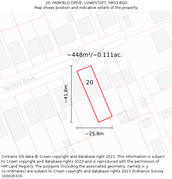 20, FAIRFIELD DRIVE, LOWESTOFT, NR33 8QG: Plot and title map