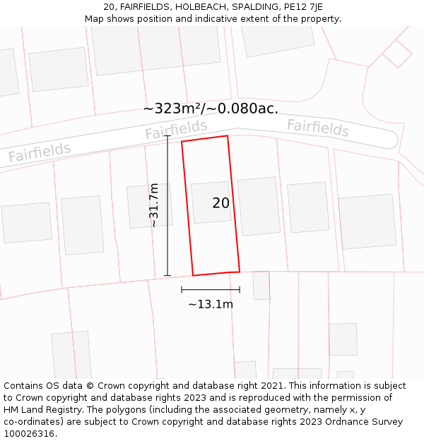 20, FAIRFIELDS, HOLBEACH, SPALDING, PE12 7JE: Plot and title map