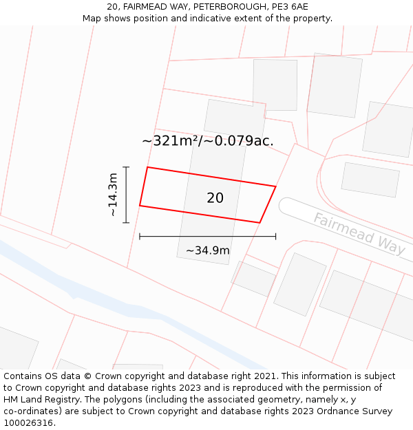 20, FAIRMEAD WAY, PETERBOROUGH, PE3 6AE: Plot and title map