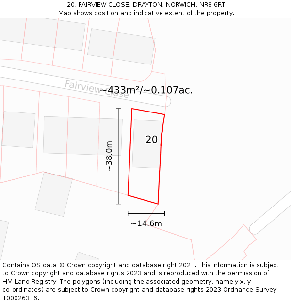 20, FAIRVIEW CLOSE, DRAYTON, NORWICH, NR8 6RT: Plot and title map