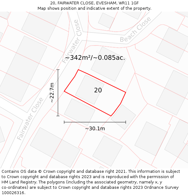 20, FAIRWATER CLOSE, EVESHAM, WR11 1GF: Plot and title map